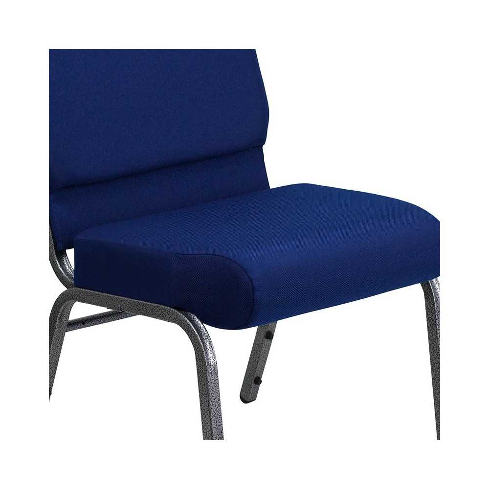 21''W Stacking Church Chair in Navy Blue Fabric - Silver Vein Frame