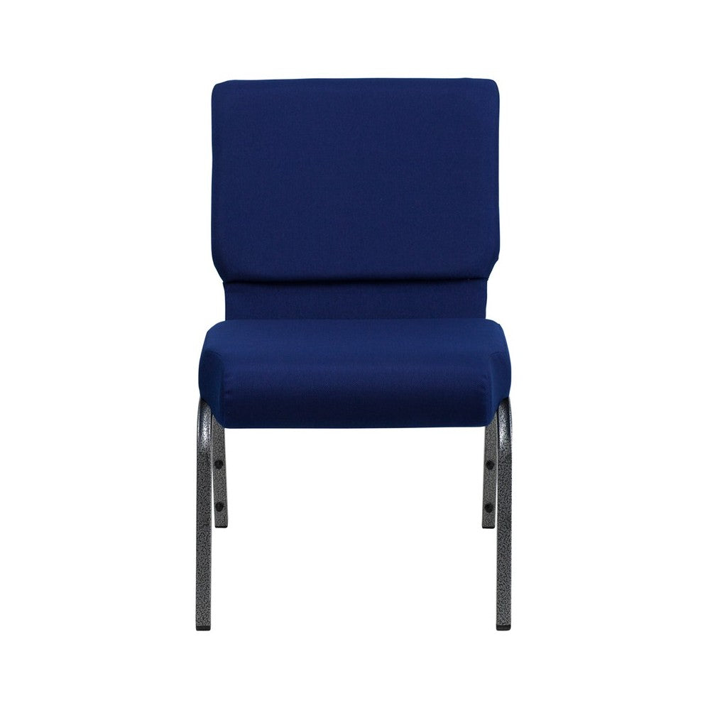 21''W Stacking Church Chair in Navy Blue Fabric - Silver Vein Frame