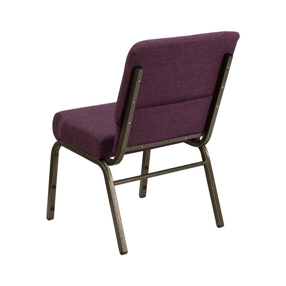 21''W Stacking Church Chair in Plum Fabric - Gold Vein Frame