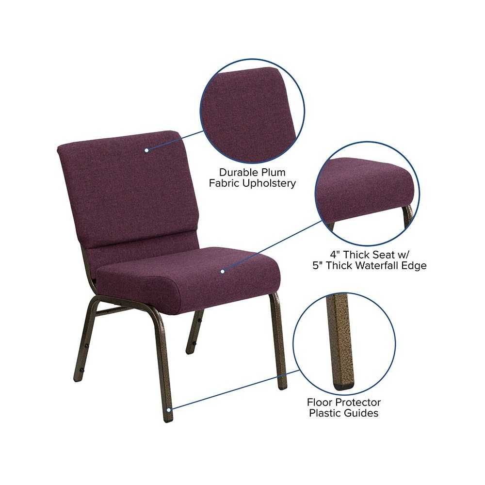 21''W Stacking Church Chair in Plum Fabric - Gold Vein Frame