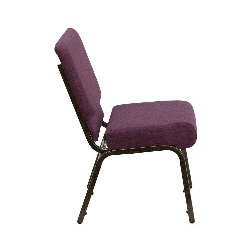 21''W Stacking Church Chair in Plum Fabric - Gold Vein Frame