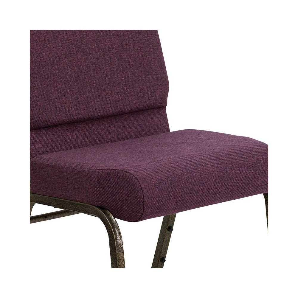 21''W Stacking Church Chair in Plum Fabric - Gold Vein Frame