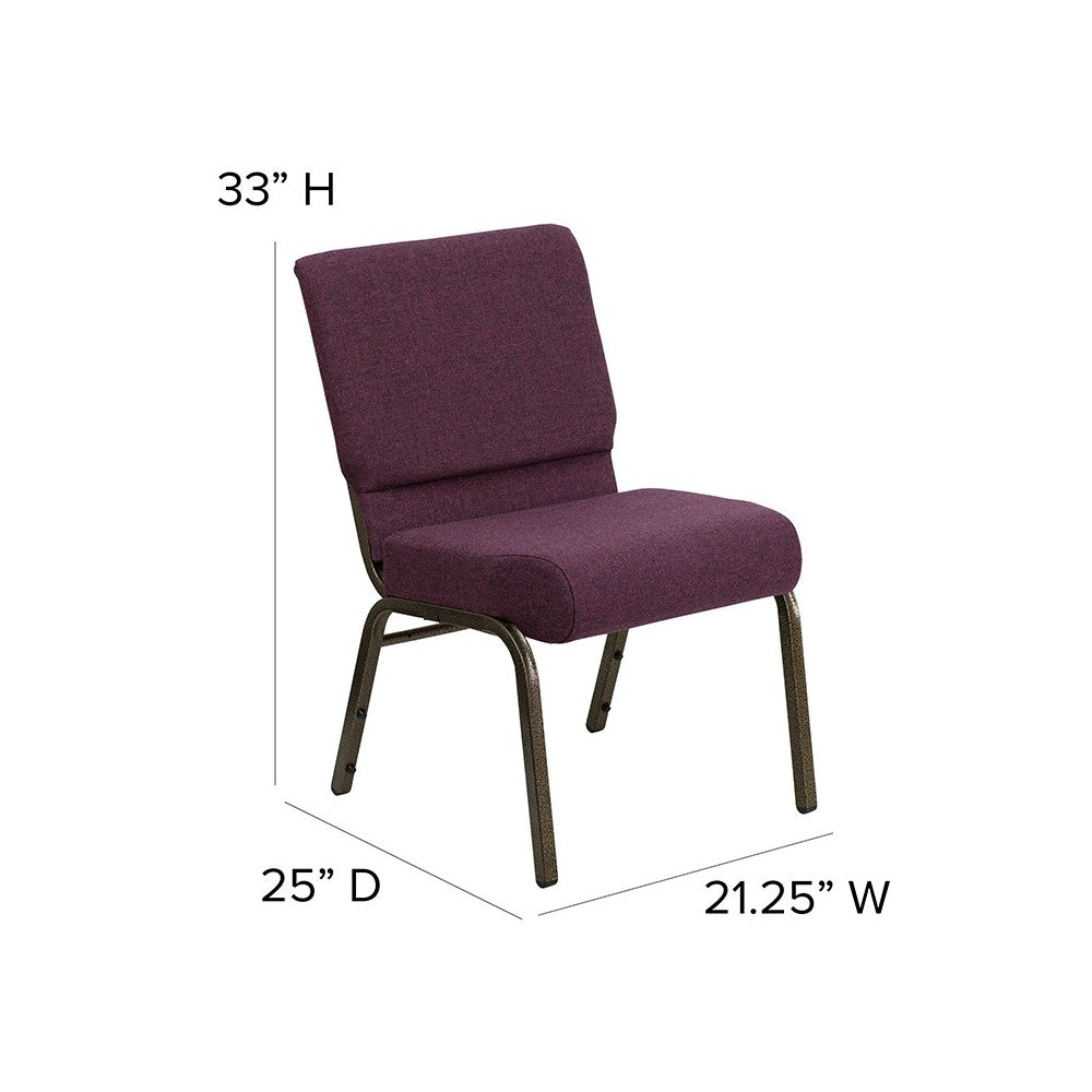 21''W Stacking Church Chair in Plum Fabric - Gold Vein Frame