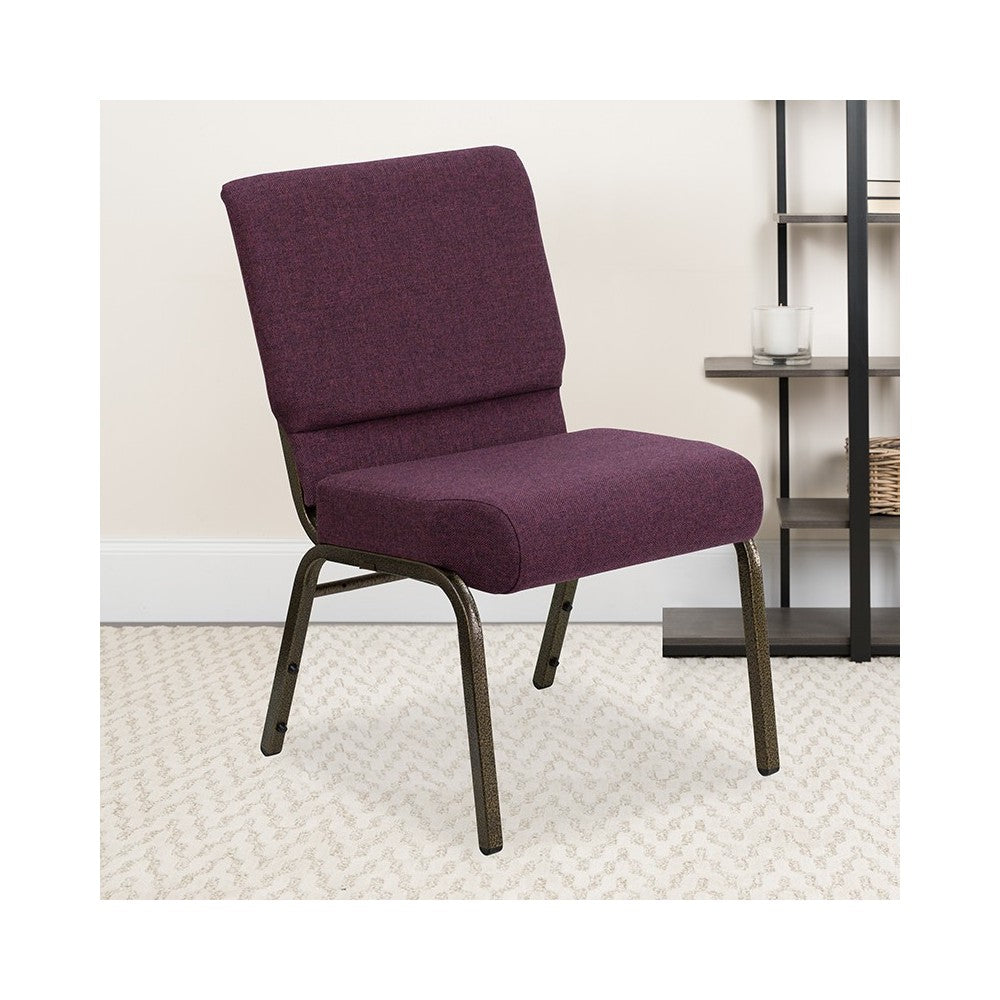 21''W Stacking Church Chair in Plum Fabric - Gold Vein Frame