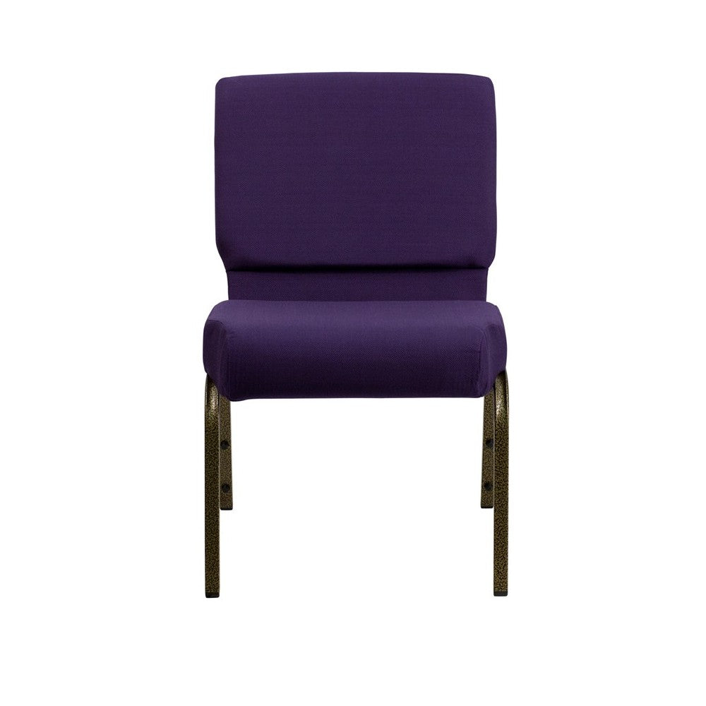 21''W Stacking Church Chair in Royal Purple Fabric - Gold Vein Frame