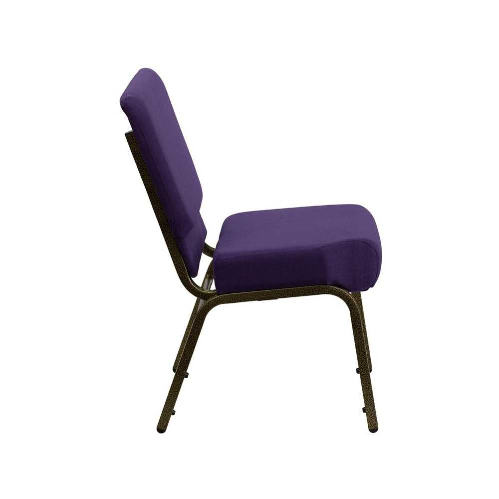 21''W Stacking Church Chair in Royal Purple Fabric - Gold Vein Frame