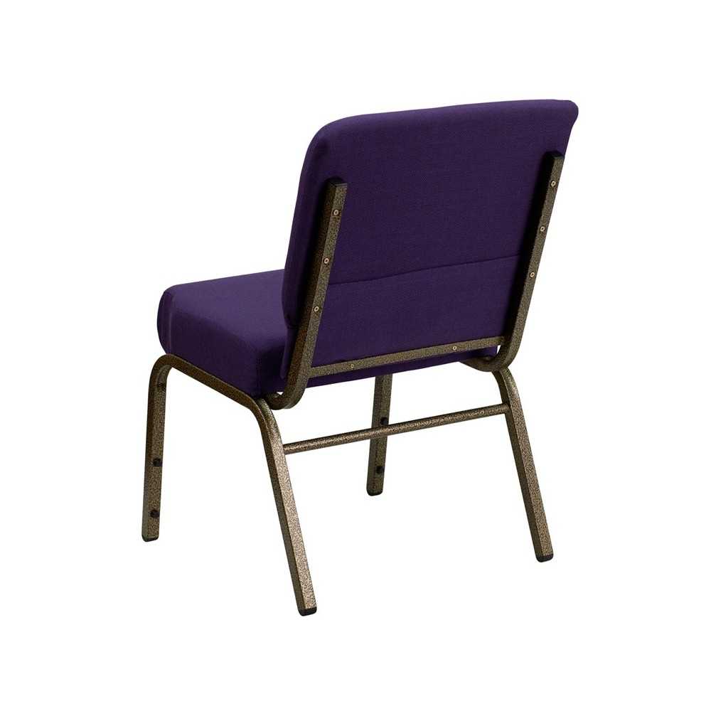 21''W Stacking Church Chair in Royal Purple Fabric - Gold Vein Frame