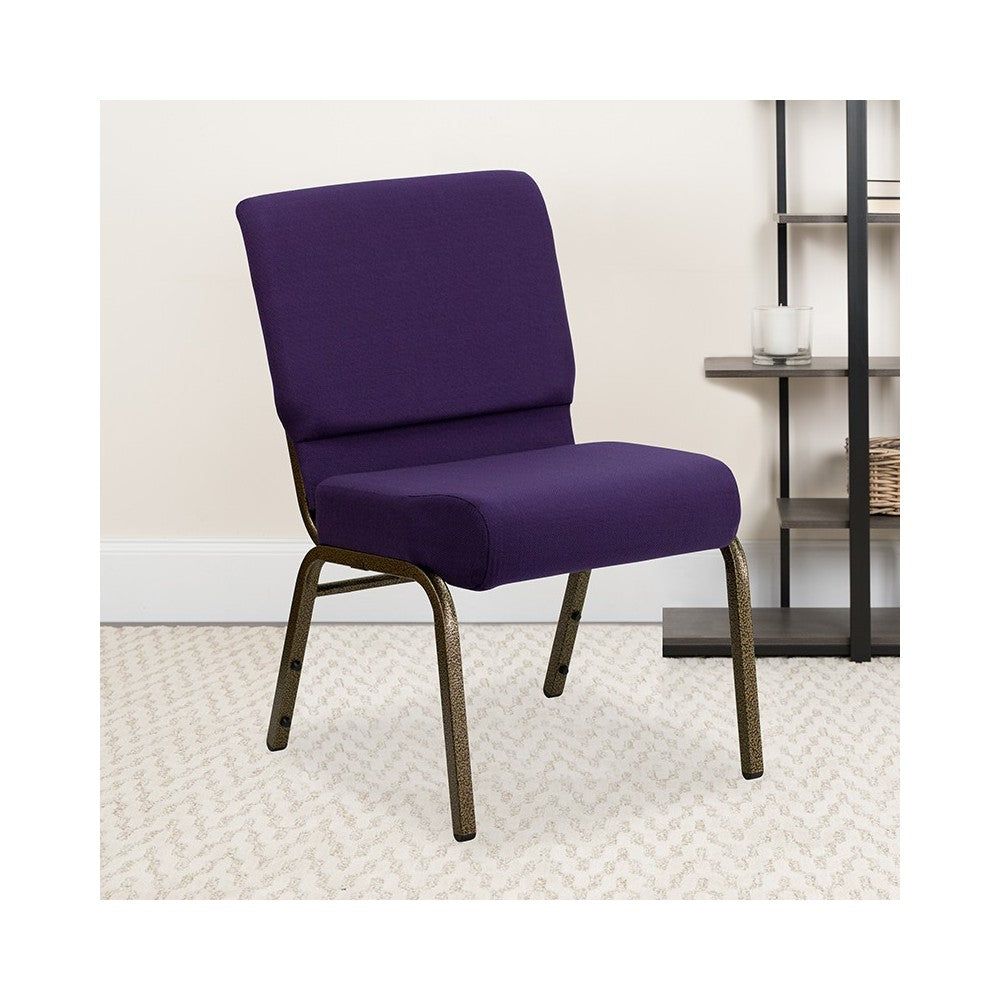 21''W Stacking Church Chair in Royal Purple Fabric - Gold Vein Frame