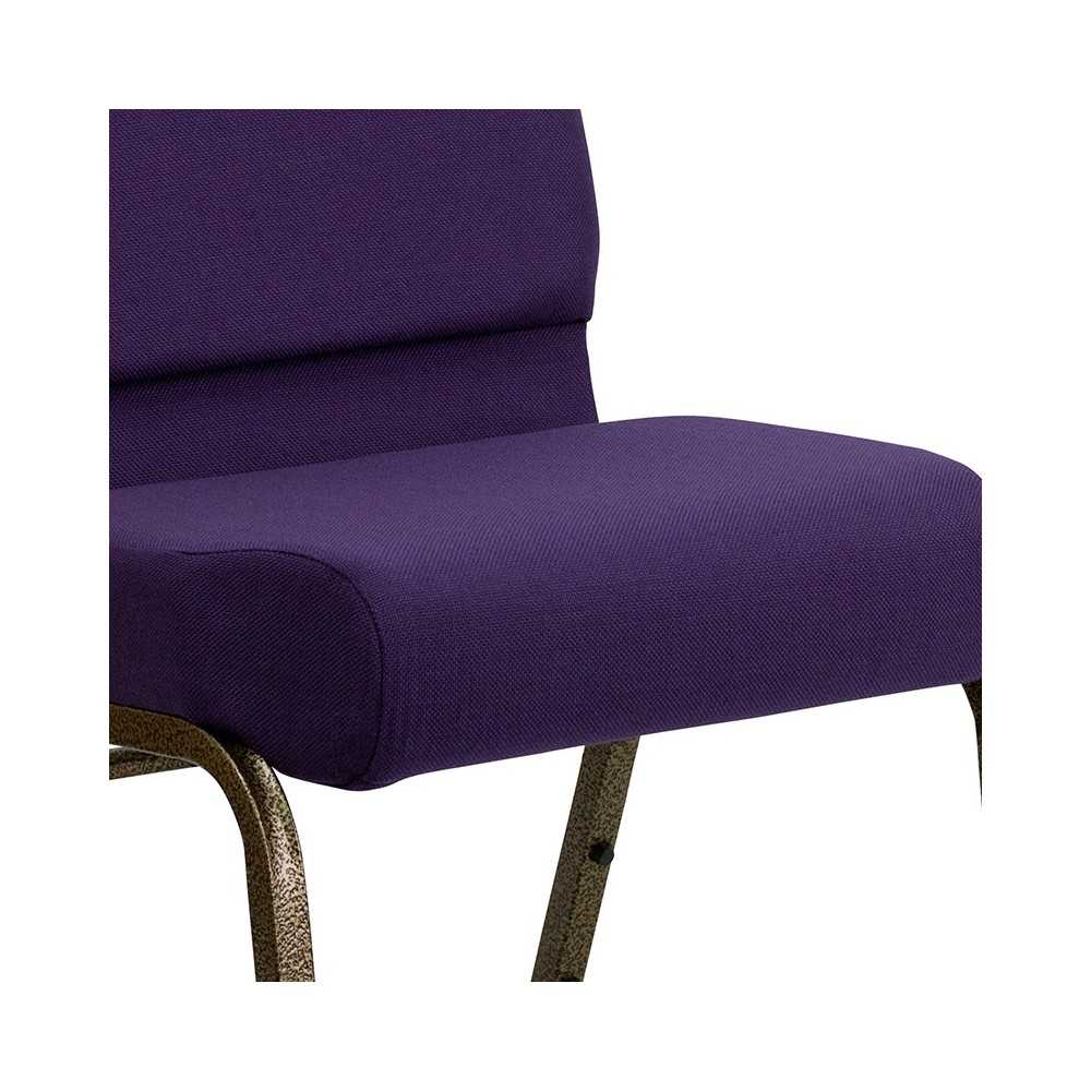 21''W Stacking Church Chair in Royal Purple Fabric - Gold Vein Frame