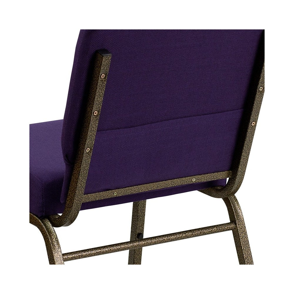 21''W Stacking Church Chair in Royal Purple Fabric - Gold Vein Frame