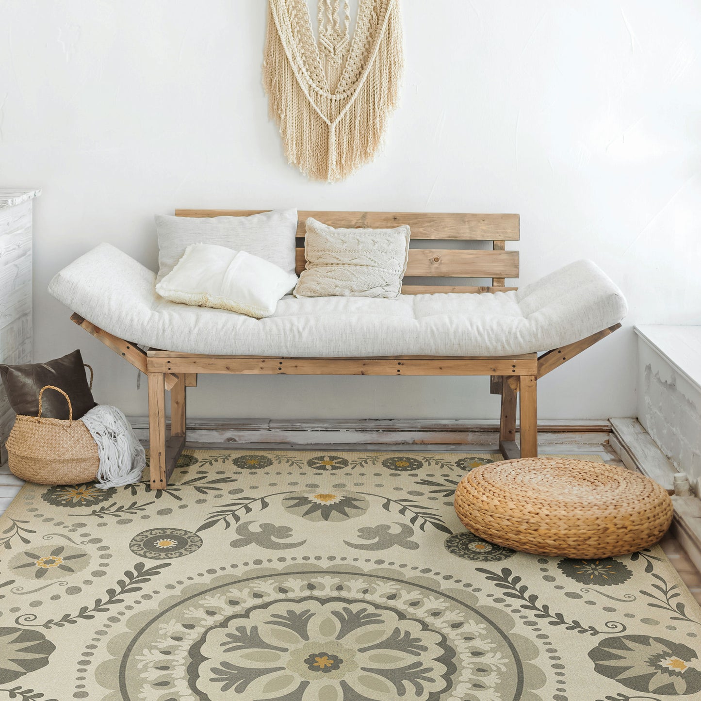 Pattern 38 je pense 38x56 Vintage Vinyl Floorcloth