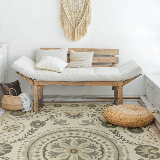 Pattern 38 je pense 38x56 Vintage Vinyl Floorcloth