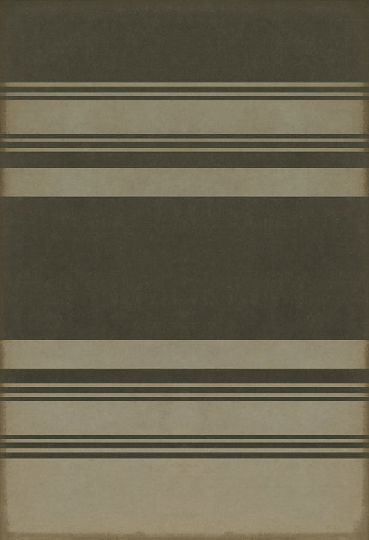 Pattern 50 Organic Stripes Black and Tan 52x76 Vintage Vinyl Floorcloth