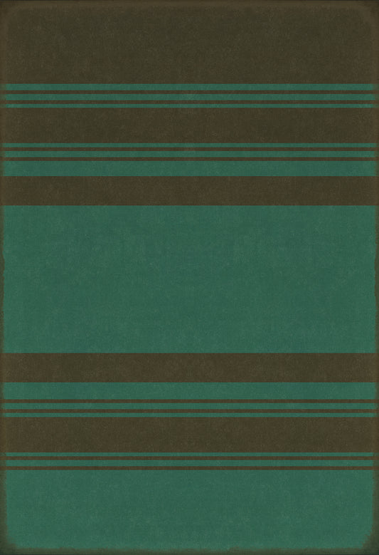 Pattern 50 Organic Stripes Black and Teal 52x76 Vintage Vinyl Floorcloth