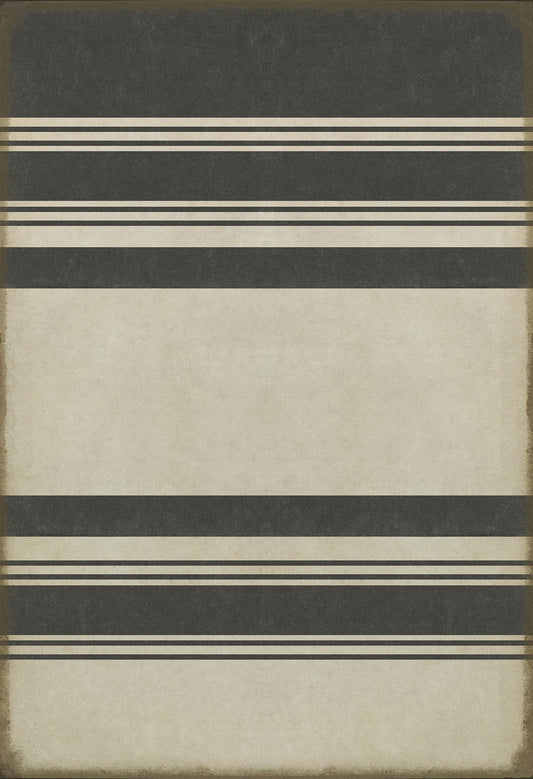 Pattern 50 Organic Stripes Black and White 52x76 Vintage Vinyl Floorcloth