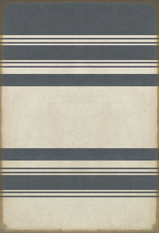 Pattern 50 Organic Stripes Blue and White 52x76 Vintage Vinyl Floorcloth