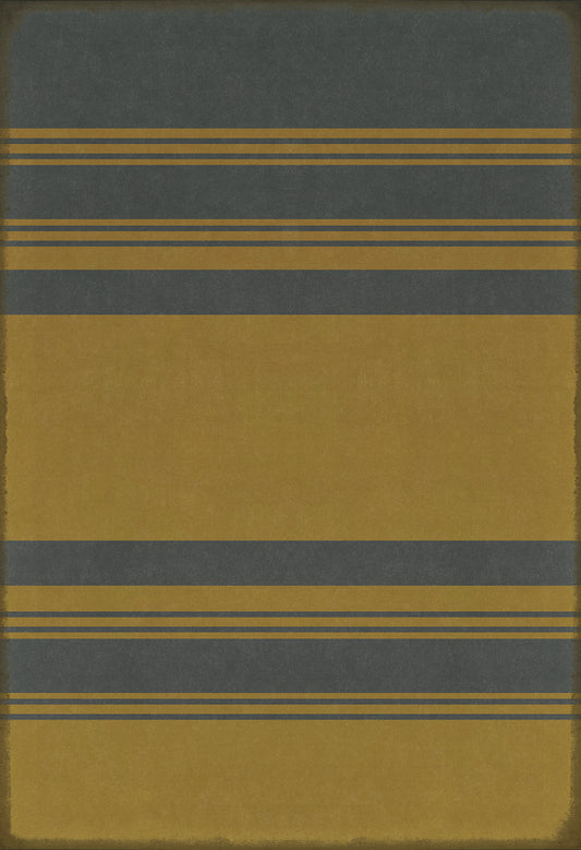 Pattern 50 Organic Stripes Blue and Yellow 52x76 Vintage Vinyl Floorcloth