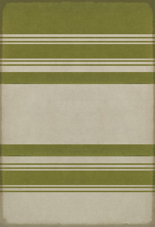 Pattern 50 Organic Stripes Green and White 52x76 Vintage Vinyl Floorcloth
