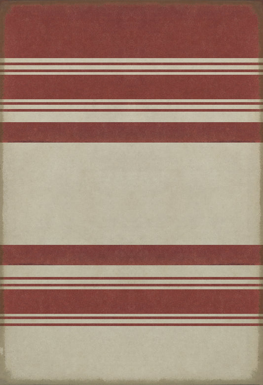 Pattern 50 Organic Stripes Red and White 52x76 Vintage Vinyl Floorcloth