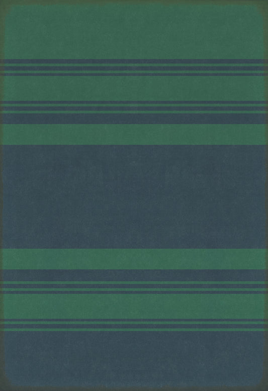Pattern 50 Organic Stripes Teal and Blue 52x76 Vintage Vinyl Floorcloth