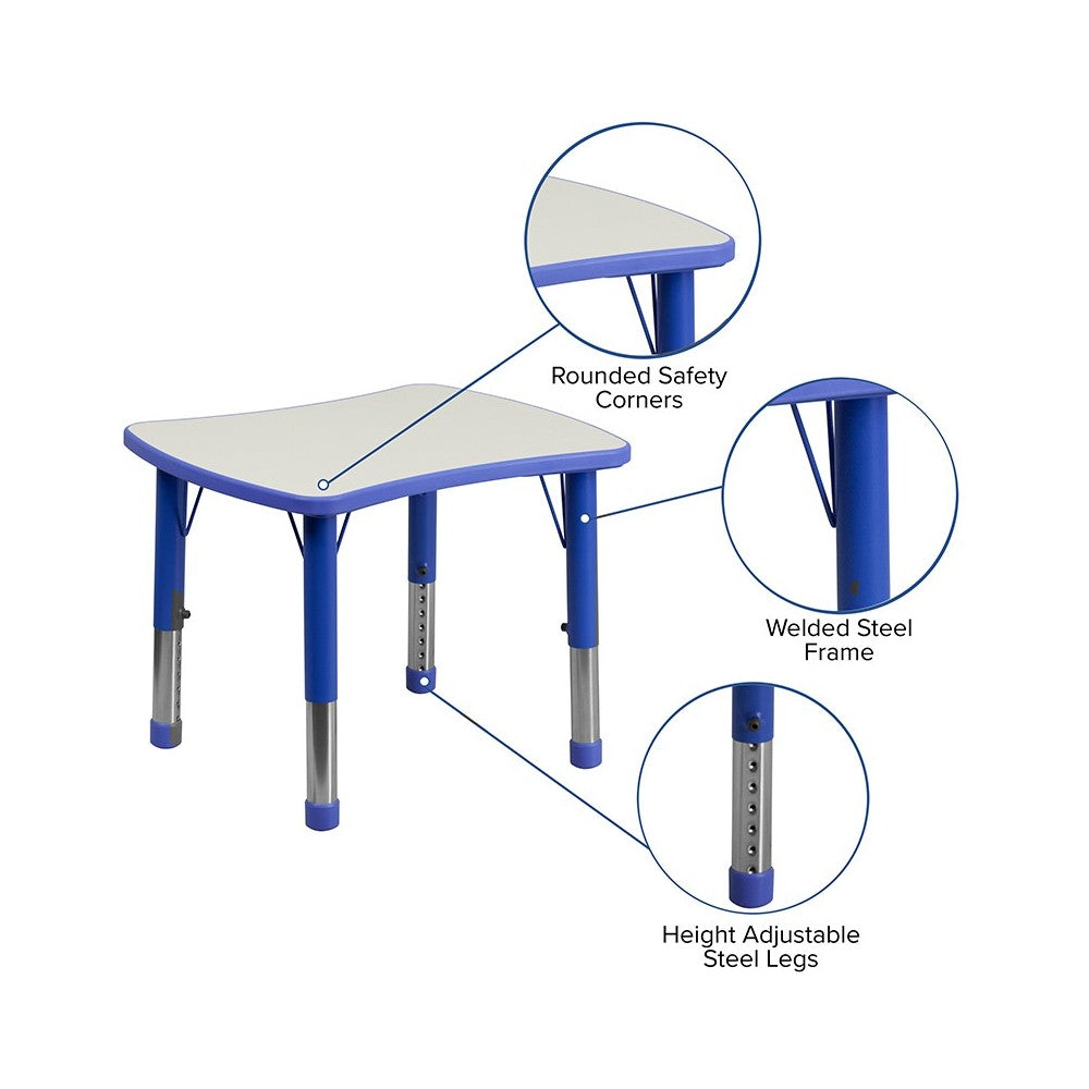 21.875''W x 26.625''L Rectangular Blue Plastic Height Adjustable Activity Table with Gray Top