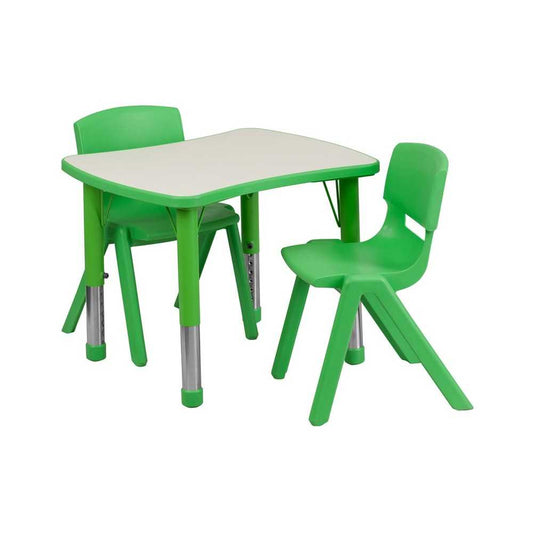 21.875''W x 26.625''L Rectangular Green Plastic Height Adjustable Activity Table Set with 2 Chairs