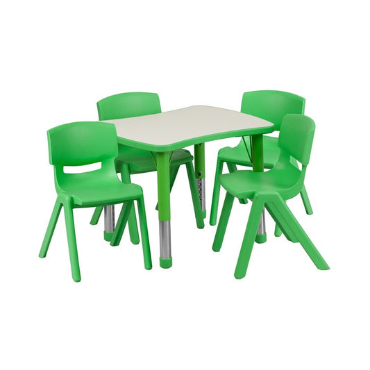 21.875''W x 26.625''L Rectangular Green Plastic Height Adjustable Activity Table Set with 4 Chairs