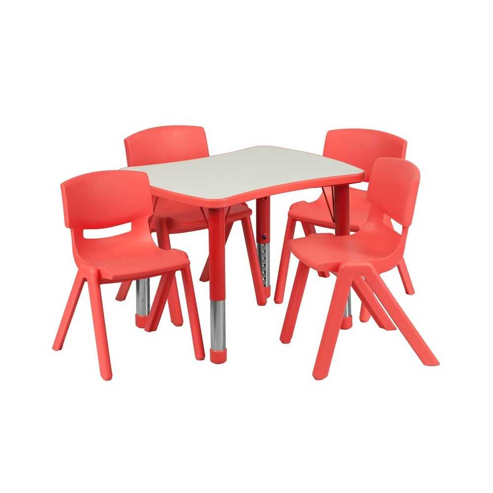 21.875''W x 26.625''L Rectangular Red Plastic Height Adjustable Activity Table Set with 4 Chairs