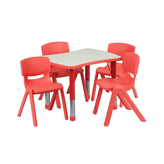 21.875''W x 26.625''L Rectangular Red Plastic Height Adjustable Activity Table Set with 4 Chairs