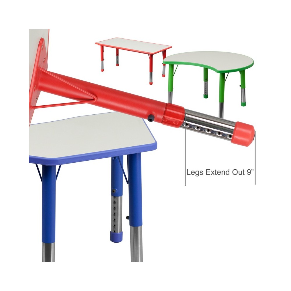 21.875''W x 26.625''L Rectangular Red Plastic Height Adjustable Activity Table with Gray Top