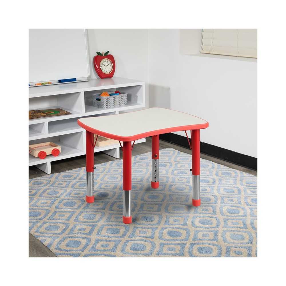 21.875''W x 26.625''L Rectangular Red Plastic Height Adjustable Activity Table with Gray Top