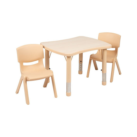 21.875"W x 26.625"L Rectangular Natural Plastic Height Adjustable Activity Table Set with 2 Chairs