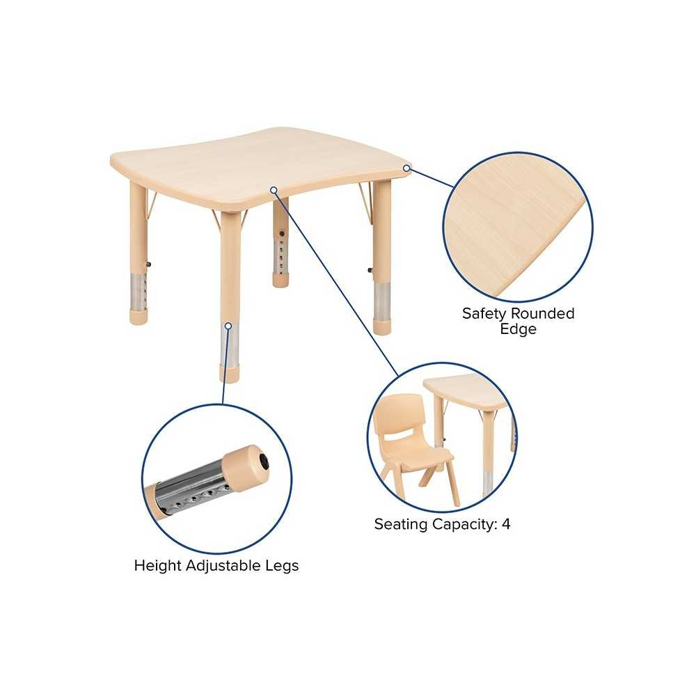 21.875"W x 26.625"L Rectangular Natural Plastic Height Adjustable Activity Table Set with 2 Chairs