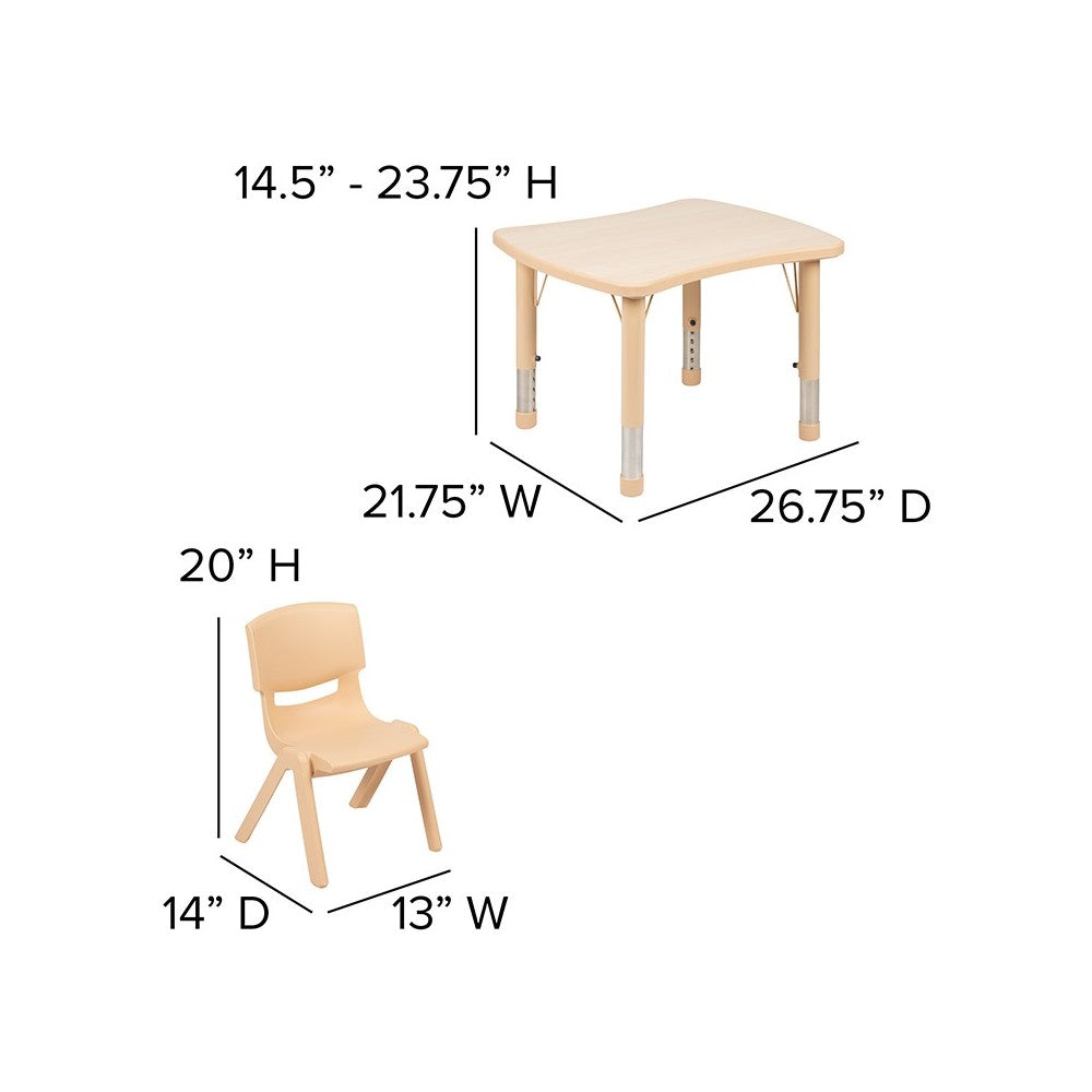 21.875"W x 26.625"L Rectangular Natural Plastic Height Adjustable Activity Table Set with 2 Chairs