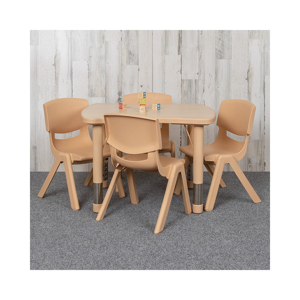 21.875"W x 26.625"L Rectangular Natural Plastic Height Adjustable Activity Table Set with 4 Chairs