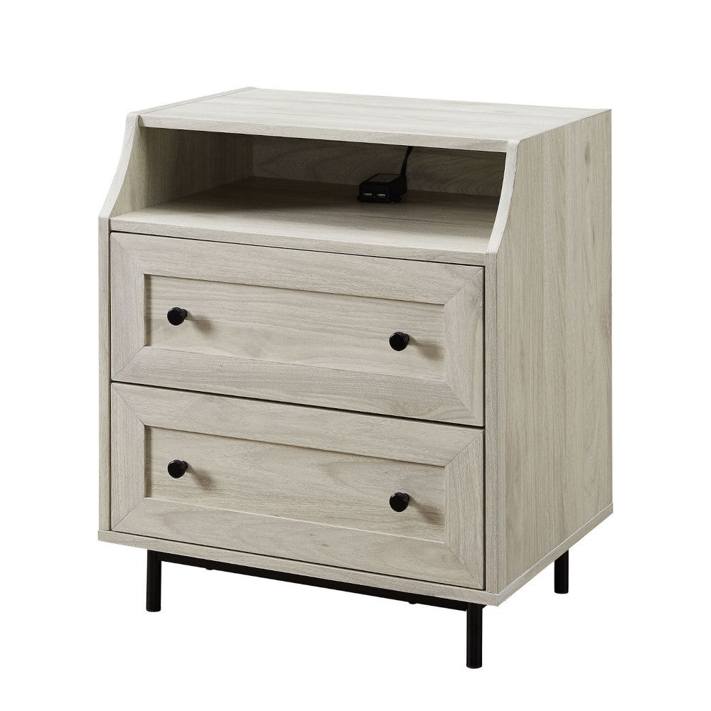 22" Curved Open Top 2 Drawer Nightstand with USB - Birch