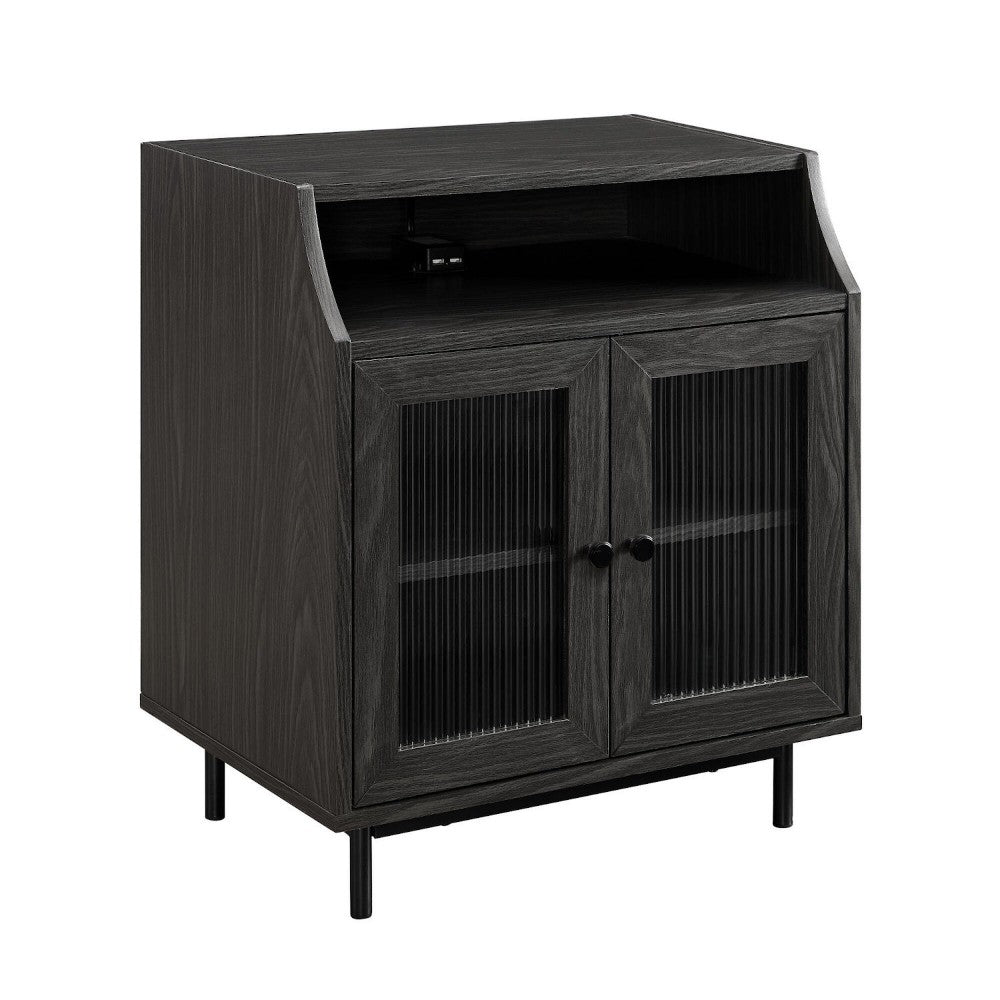 22" Fluted Glass 2 Door Nightstand with USB - Graphite