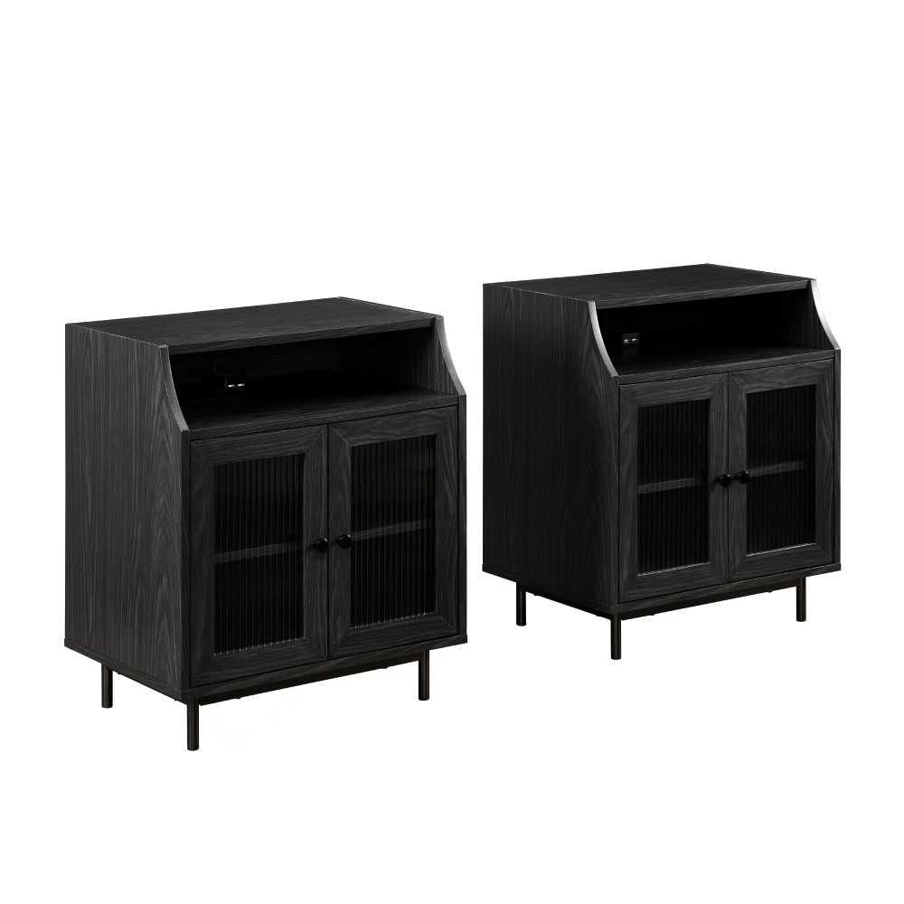 22" Fluted Glass 2 Door Nightstand with USB - Graphite