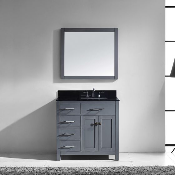 Caroline Parkway 36" Single Square Sink Granite Top Vanity in Grey with Mirror