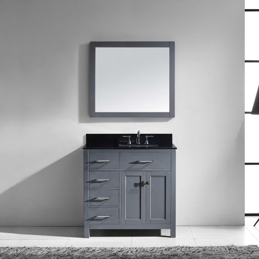 Caroline Parkway 36" Single Square Sink Granite Top Vanity in Grey with Mirror