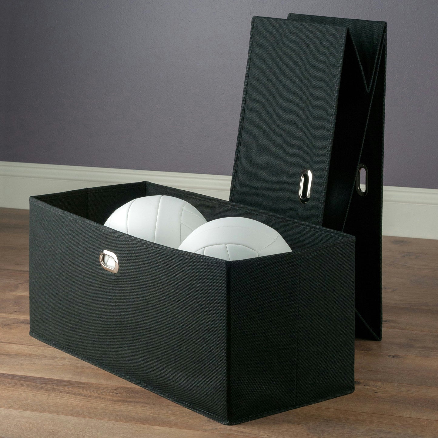 Torino 2-Pc Foldable Fabric Basket Set, Wide, Black