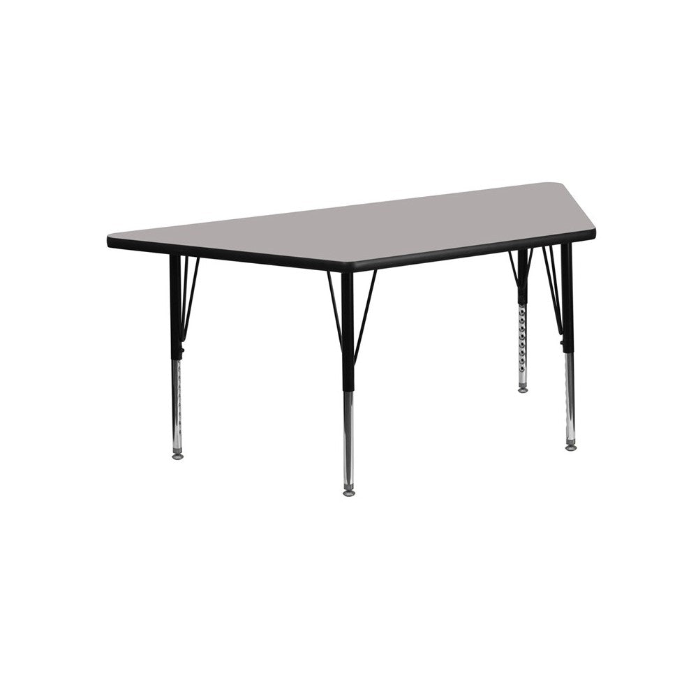 22.5''W x 45''L Trapezoid Gray HP Laminate Activity Table - Height Adjustable Short Legs