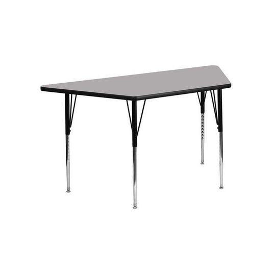 22.5''W x 45''L Trapezoid Gray HP Laminate Activity Table - Standard Height Adjustable Legs