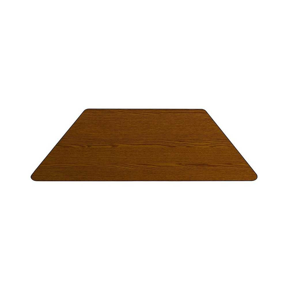 22.5''W x 45''L Trapezoid Oak HP Laminate Activity Table - Height Adjustable Short Legs