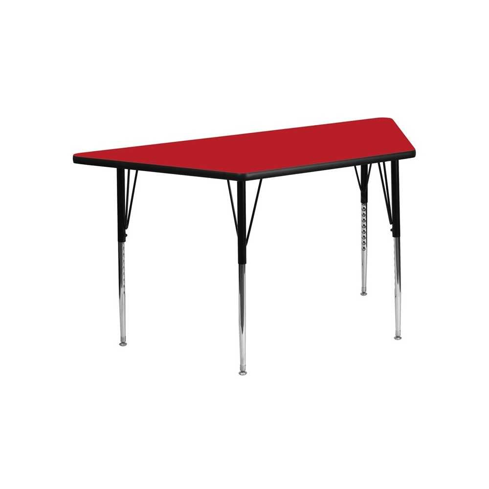 22.5''W x 45''L Trapezoid Red HP Laminate Activity Table - Standard Height Adjustable Legs