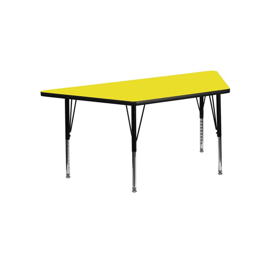 22.5''W x 45''L Trapezoid Yellow HP Laminate Activity Table - Height Adjustable Short Legs