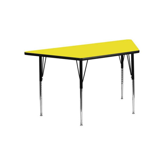 22.5''W x 45''L Trapezoid Yellow HP Laminate Activity Table - Standard Height Adjustable Legs