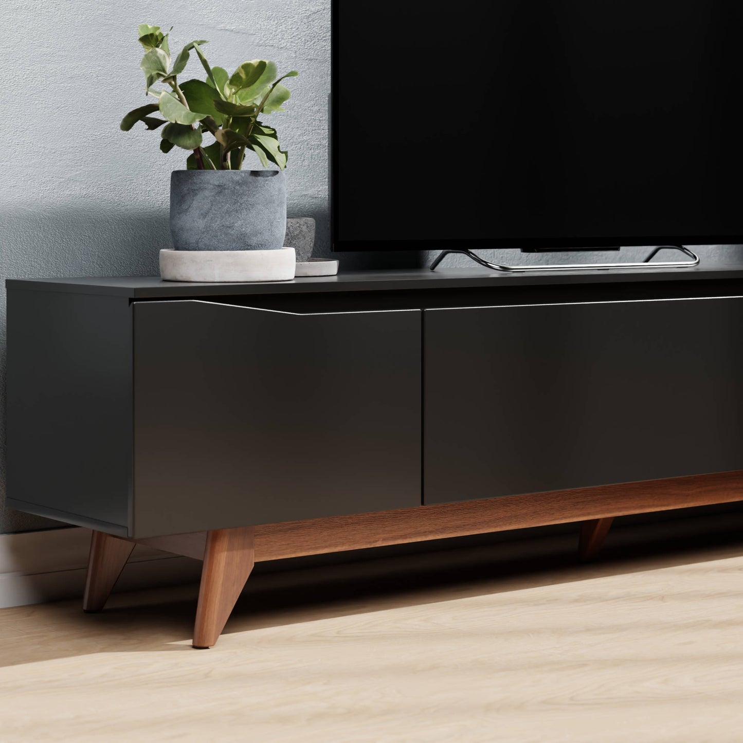 Salle 72.63" TV Stand with Solid Wood Legs in Black Pro Touch