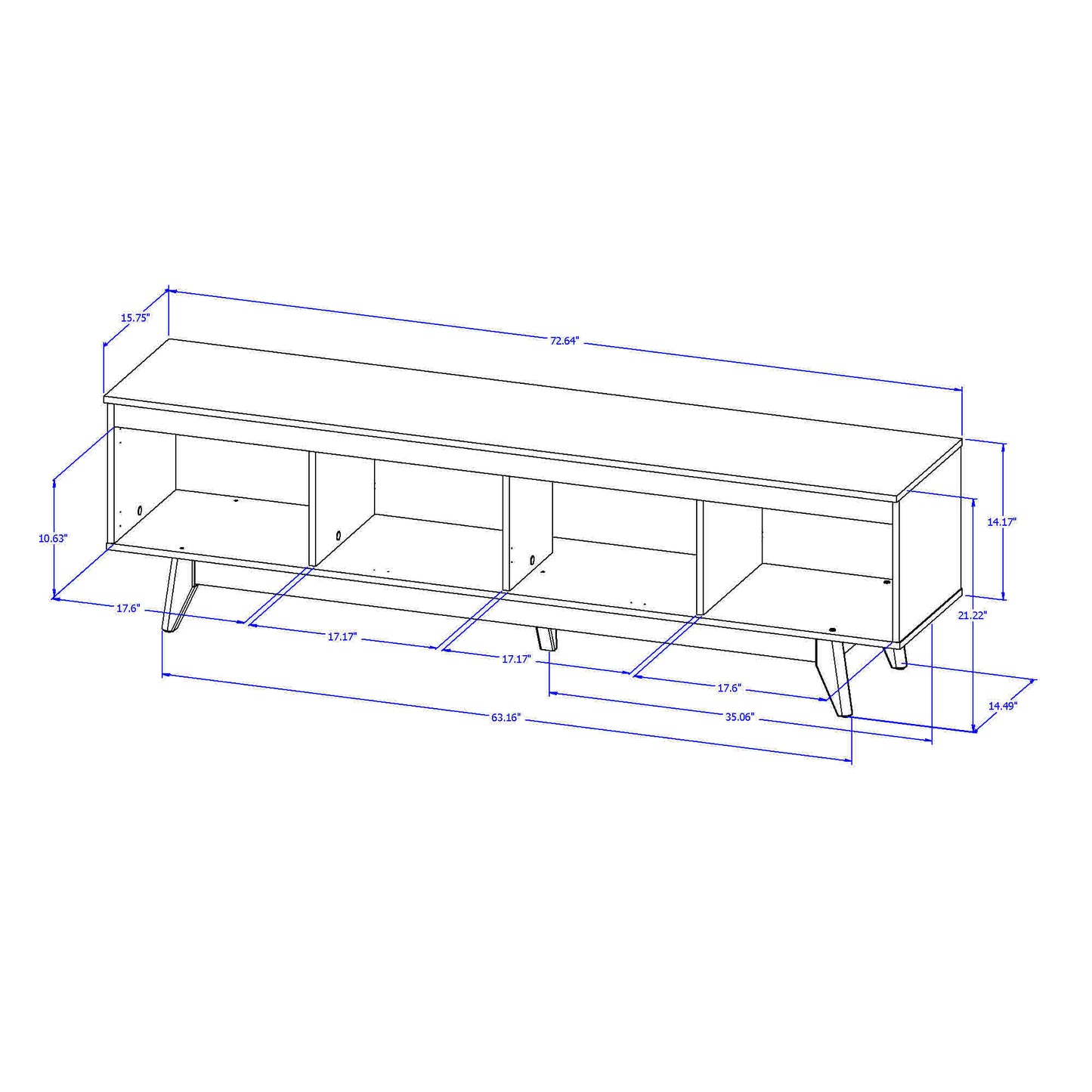 Salle 72.63" TV Stand with Solid Wood Legs in Black Pro Touch