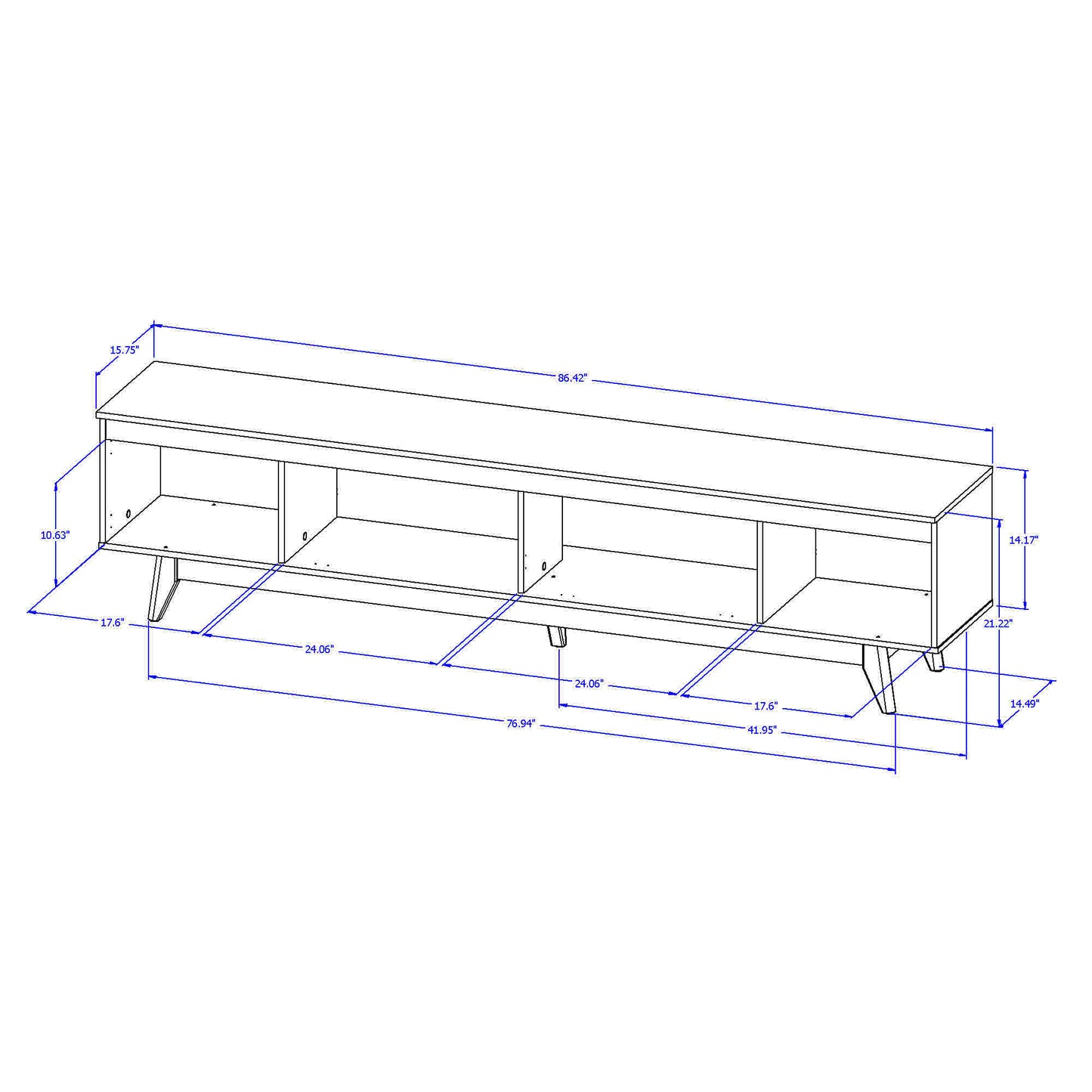 Salle 86.41" TV Stand with Solid Wood Legs in Black Pro Touch